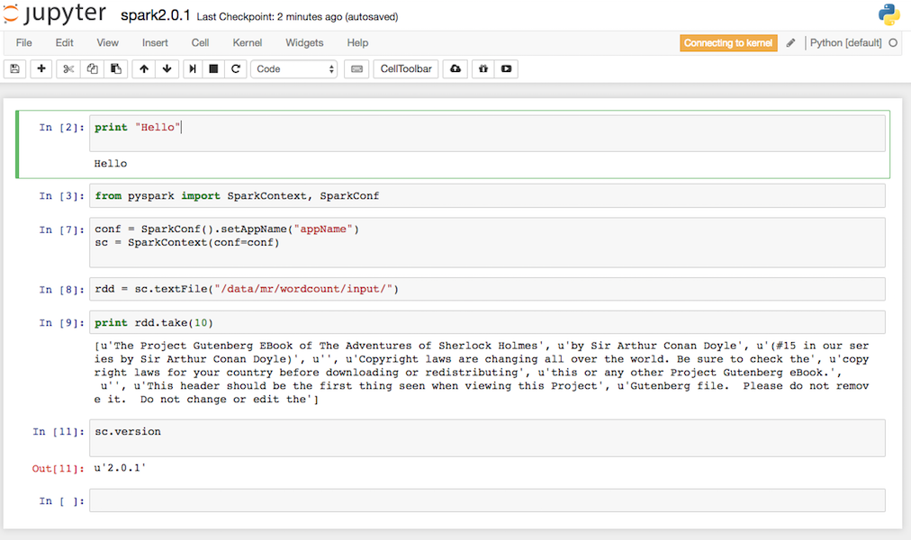 Running Python Spark 2.0.1 using jupyter